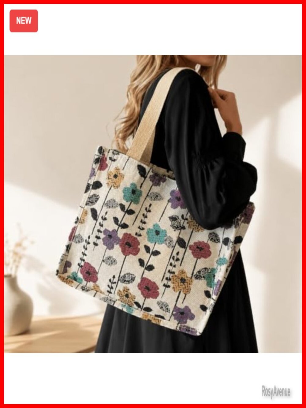 Vintage Floral Jacquard Canvas Tote Bag Large Capacity Shoulder Handbag Women